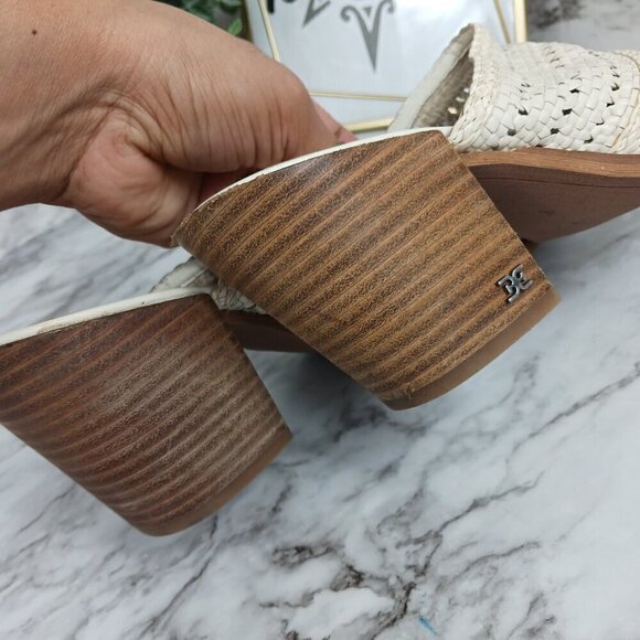 SAM EDELMAN Lillianna Slip-On Leather Heel Mules Ivory Pointed Toe women's sz.8 - Picture 7 of 11